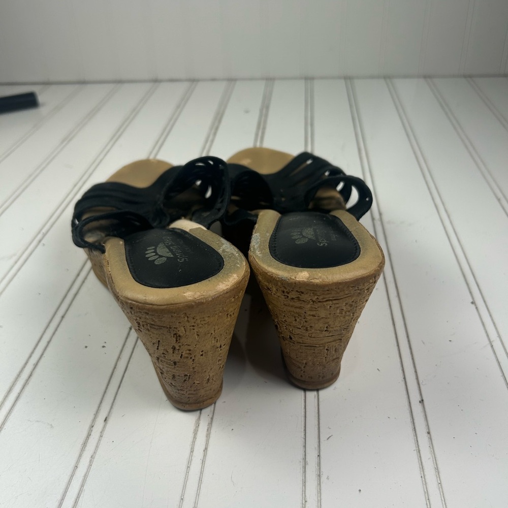 Spring Step Dora Black Leather Cork Wedge Platform Sandals Women’s Size EU 39 8 - Picture 12 of 13